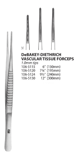 Debakey Vascular Tissue Forceps, Bayonet, 2.0 Mm Tips, 7 3/4" (19.5 Cm)